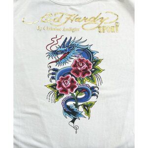 Ed Hardy Sport Women’s Workout Performance Tank Back Cutout Sz‎ XL Tiger Dragon